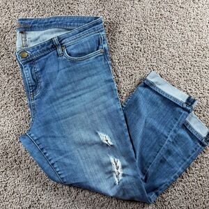 KUT from the Kloth Women Blue Denim Distressed Crop Jeans Size 14 ankle mid rise